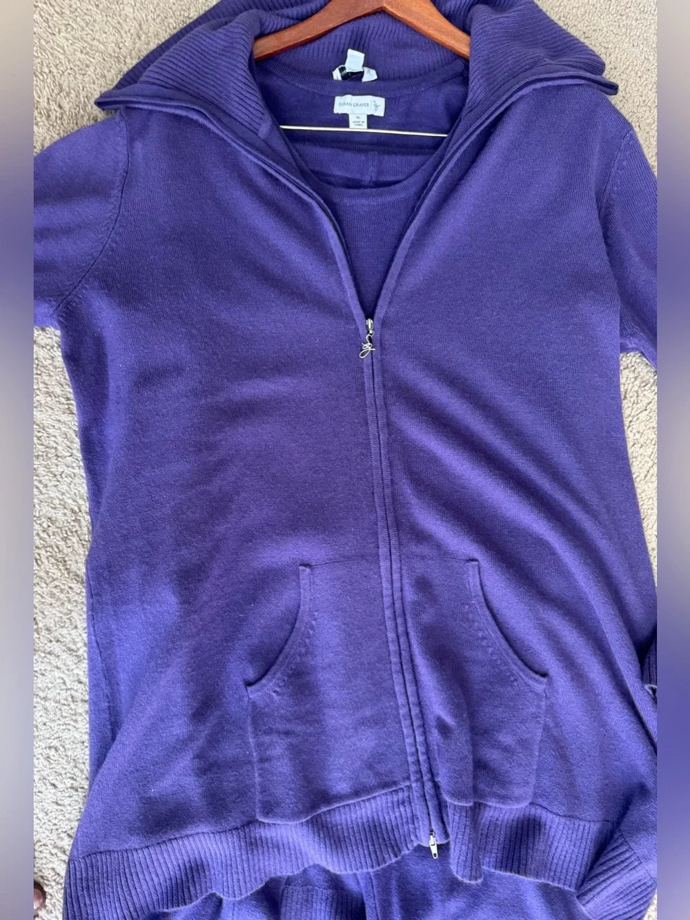 Susan Graver Purple 3 Piece Knit Sweater Pants Set XL Fits 1X